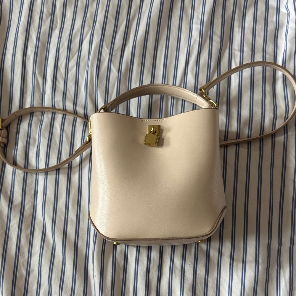 Mango Small Cream Leather Crossbody Bag with Gold Hardware